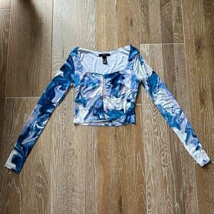 Forever 21 Long Sleeve Purple and Blue Tye Dye Crop Top in Size Small